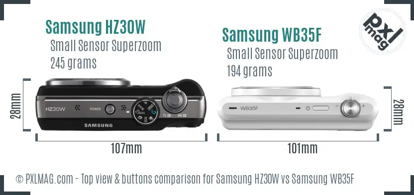 Samsung HZ30W vs Samsung WB35F top view buttons comparison