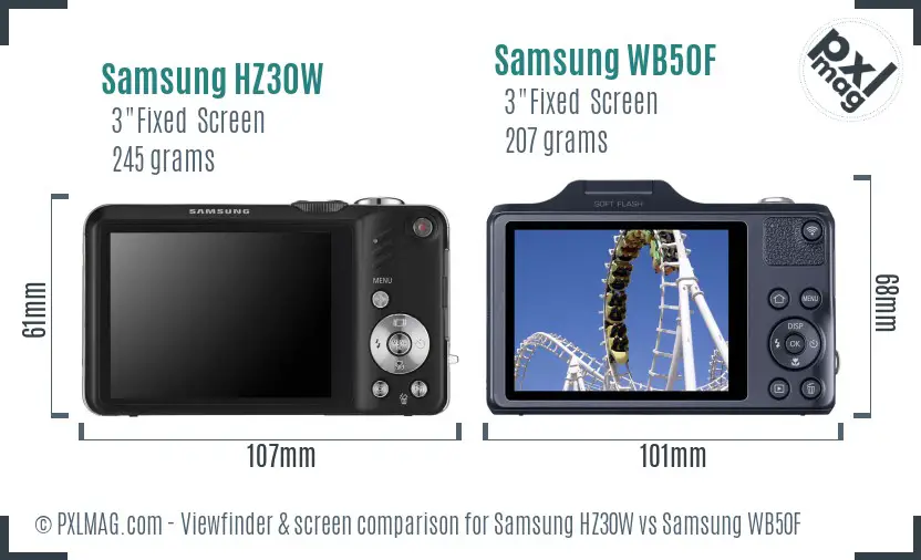 Samsung HZ30W vs Samsung WB50F Screen and Viewfinder comparison