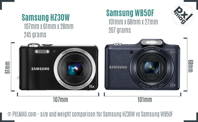 Samsung HZ30W vs Samsung WB50F size comparison