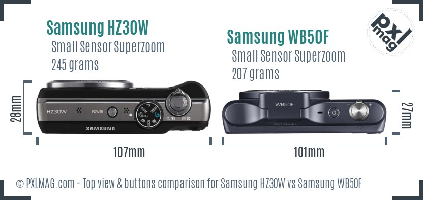 Samsung HZ30W vs Samsung WB50F top view buttons comparison