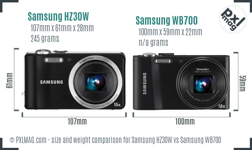Samsung HZ30W vs Samsung WB700 size comparison