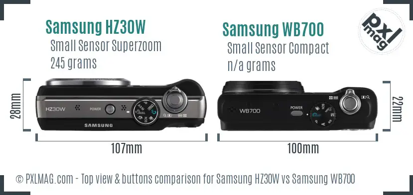 Samsung HZ30W vs Samsung WB700 top view buttons comparison