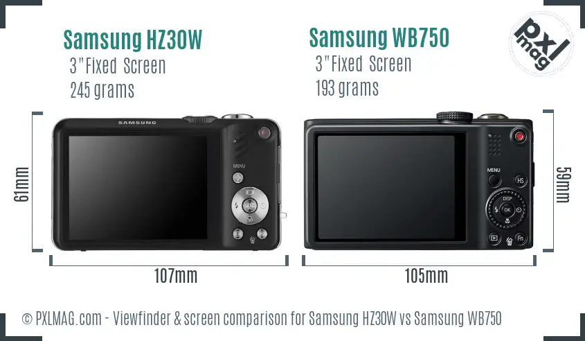 Samsung HZ30W vs Samsung WB750 Screen and Viewfinder comparison