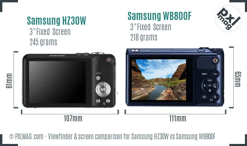 Samsung HZ30W vs Samsung WB800F Screen and Viewfinder comparison