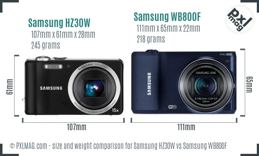 Samsung HZ30W vs Samsung WB800F size comparison