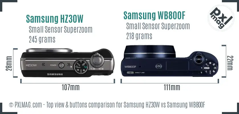 Samsung HZ30W vs Samsung WB800F top view buttons comparison