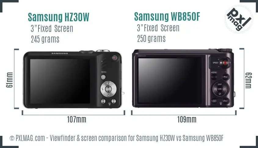 Samsung HZ30W vs Samsung WB850F Screen and Viewfinder comparison