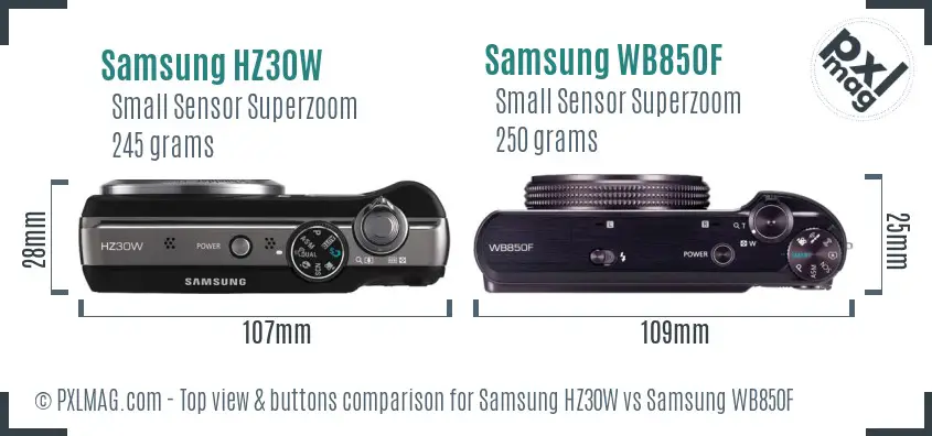 Samsung HZ30W vs Samsung WB850F top view buttons comparison