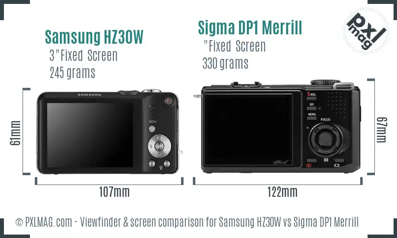 Samsung HZ30W vs Sigma DP1 Merrill Screen and Viewfinder comparison