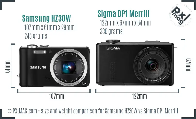 Samsung HZ30W vs Sigma DP1 Merrill size comparison