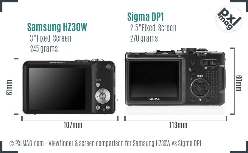 Samsung HZ30W vs Sigma DP1 Screen and Viewfinder comparison