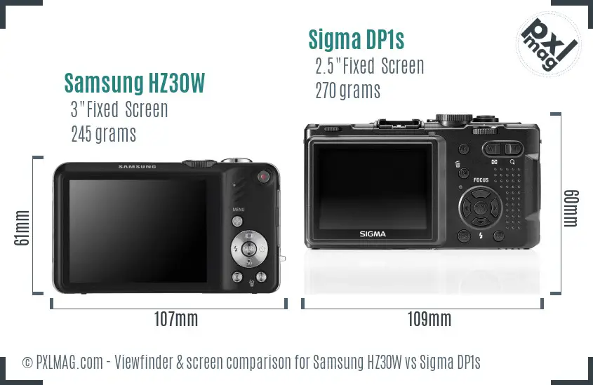 Samsung HZ30W vs Sigma DP1s Screen and Viewfinder comparison