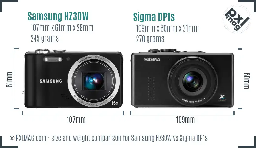 Samsung HZ30W vs Sigma DP1s size comparison