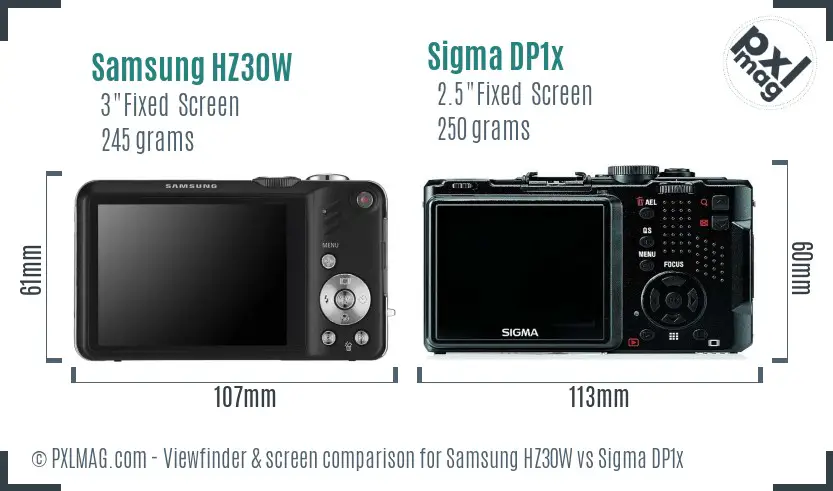 Samsung HZ30W vs Sigma DP1x Screen and Viewfinder comparison