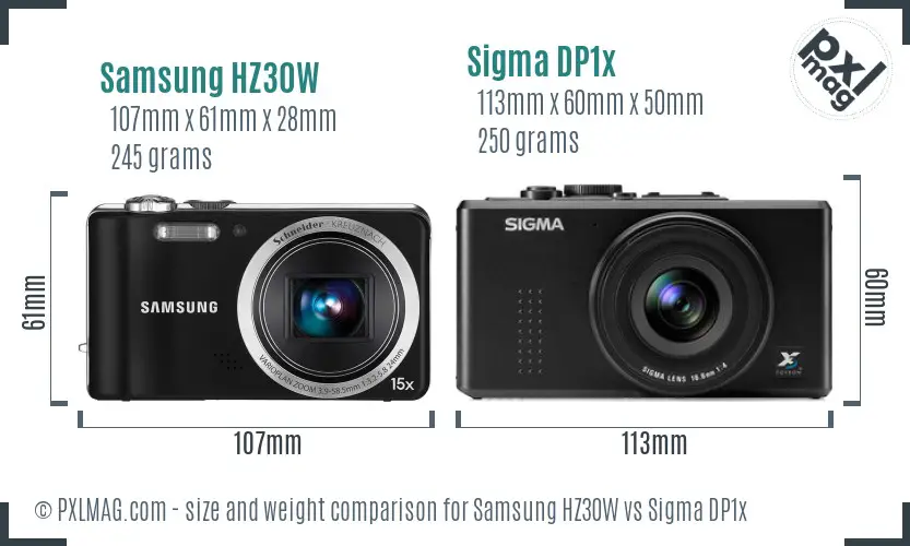 Samsung HZ30W vs Sigma DP1x size comparison