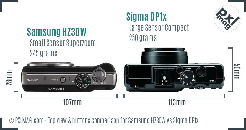 Samsung HZ30W vs Sigma DP1x top view buttons comparison