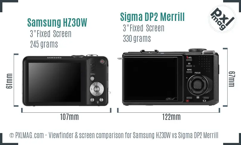 Samsung HZ30W vs Sigma DP2 Merrill Screen and Viewfinder comparison