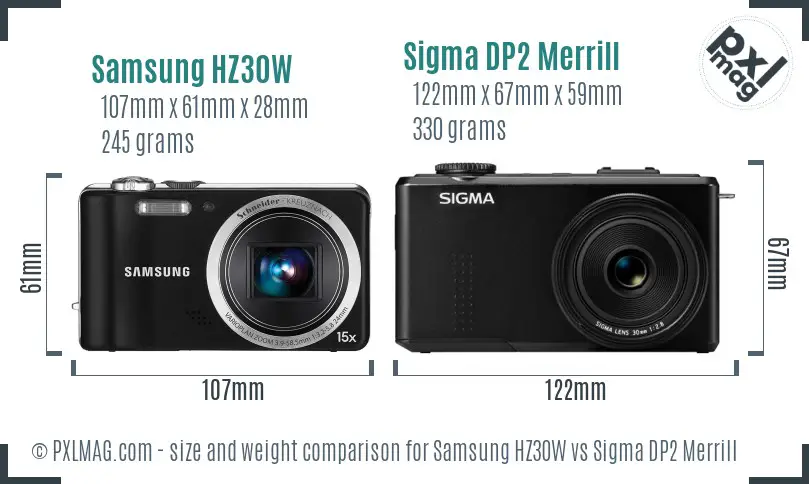 Samsung HZ30W vs Sigma DP2 Merrill size comparison