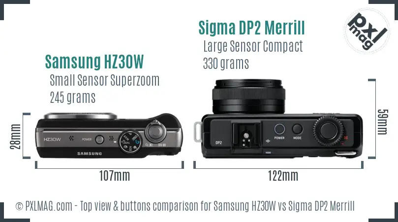 Samsung HZ30W vs Sigma DP2 Merrill top view buttons comparison