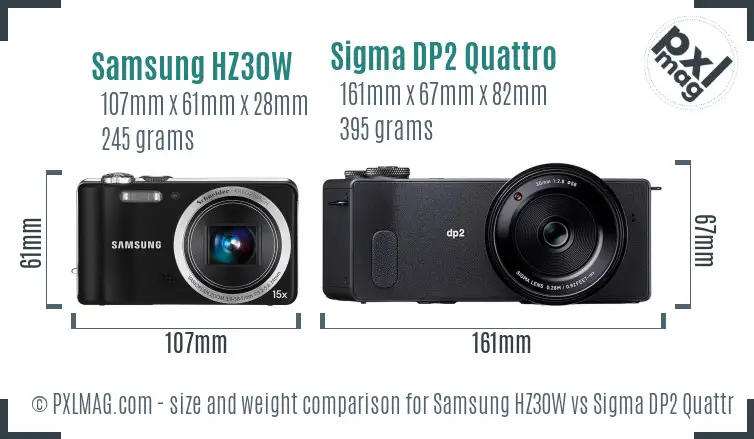 Samsung HZ30W vs Sigma DP2 Quattro size comparison