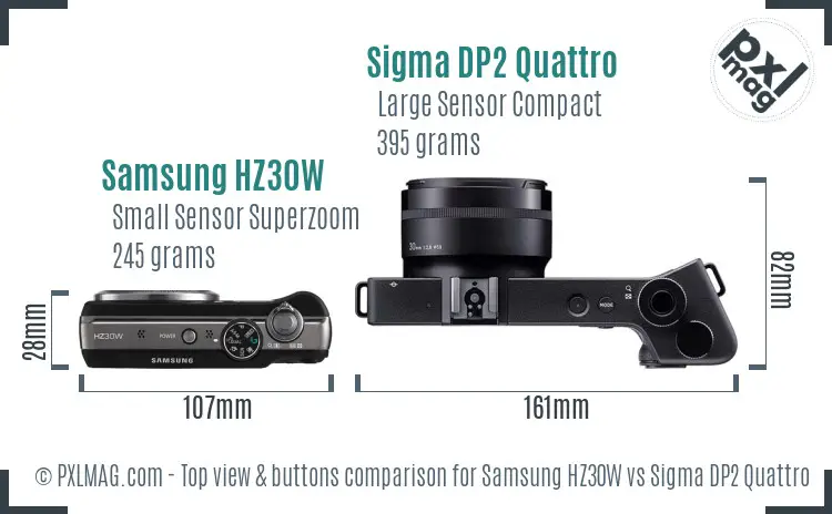 Samsung HZ30W vs Sigma DP2 Quattro top view buttons comparison