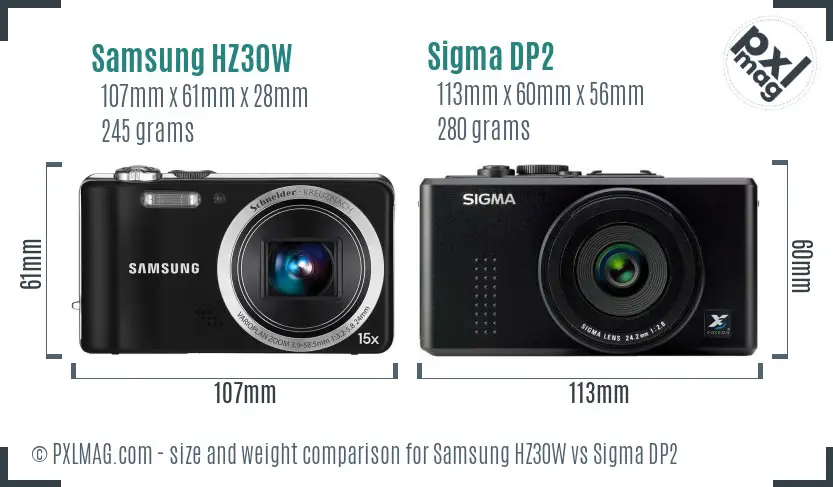 Samsung HZ30W vs Sigma DP2 size comparison