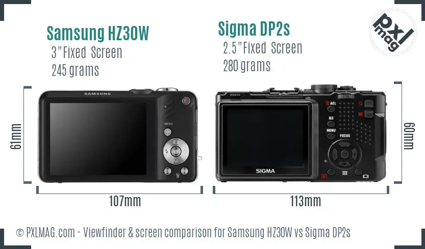 Samsung HZ30W vs Sigma DP2s Screen and Viewfinder comparison