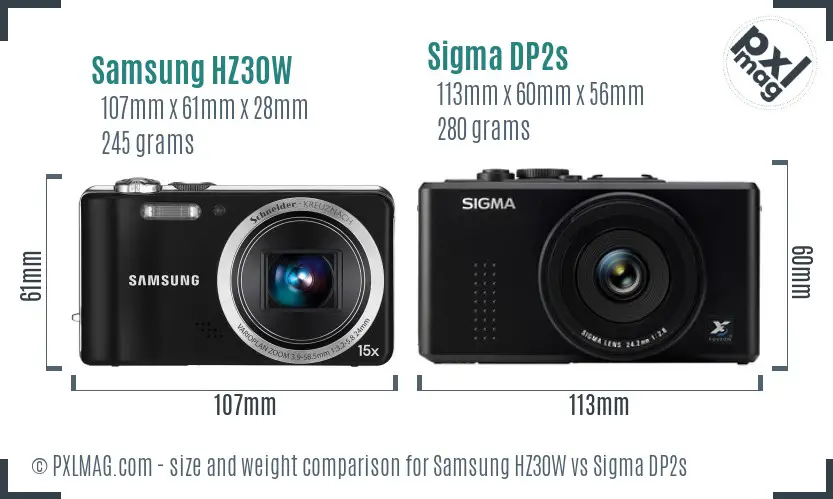 Samsung HZ30W vs Sigma DP2s size comparison