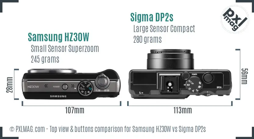 Samsung HZ30W vs Sigma DP2s top view buttons comparison