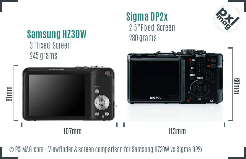 Samsung HZ30W vs Sigma DP2x Screen and Viewfinder comparison