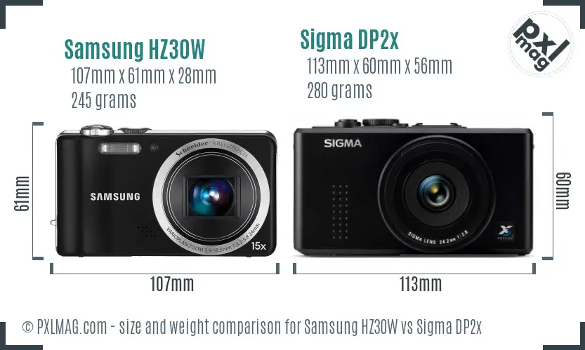 Samsung HZ30W vs Sigma DP2x size comparison