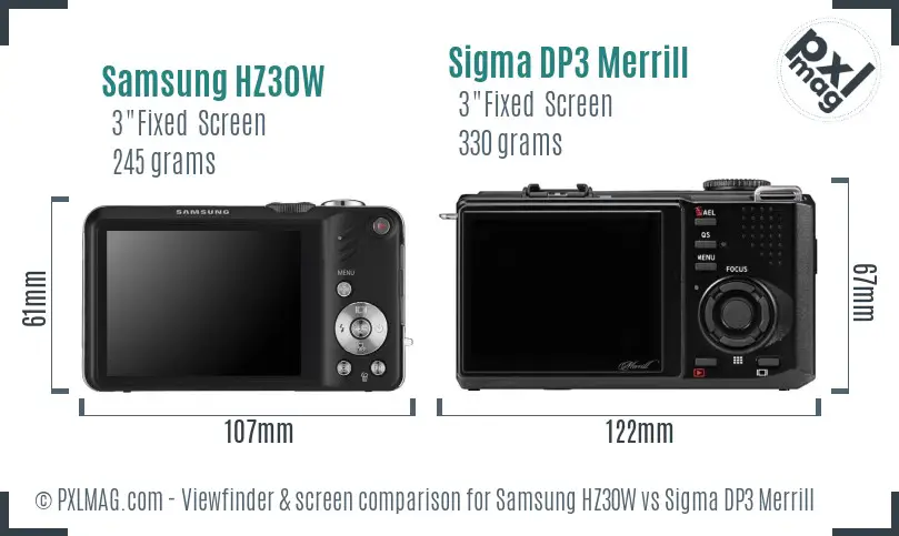 Samsung HZ30W vs Sigma DP3 Merrill Screen and Viewfinder comparison