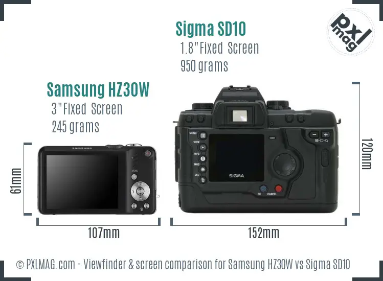 Samsung HZ30W vs Sigma SD10 Screen and Viewfinder comparison