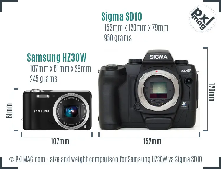 Samsung HZ30W vs Sigma SD10 size comparison