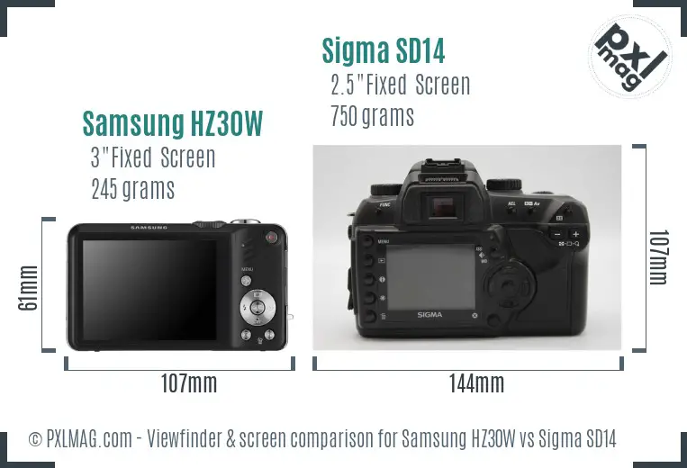 Samsung HZ30W vs Sigma SD14 Screen and Viewfinder comparison