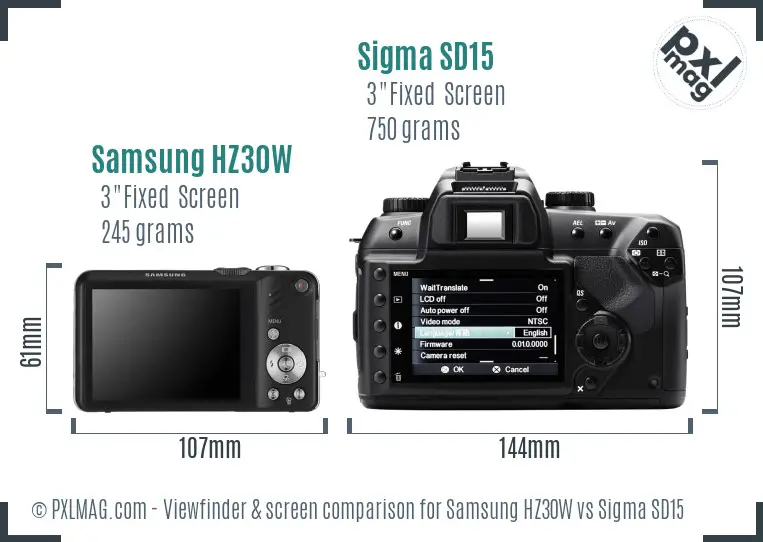 Samsung HZ30W vs Sigma SD15 Screen and Viewfinder comparison