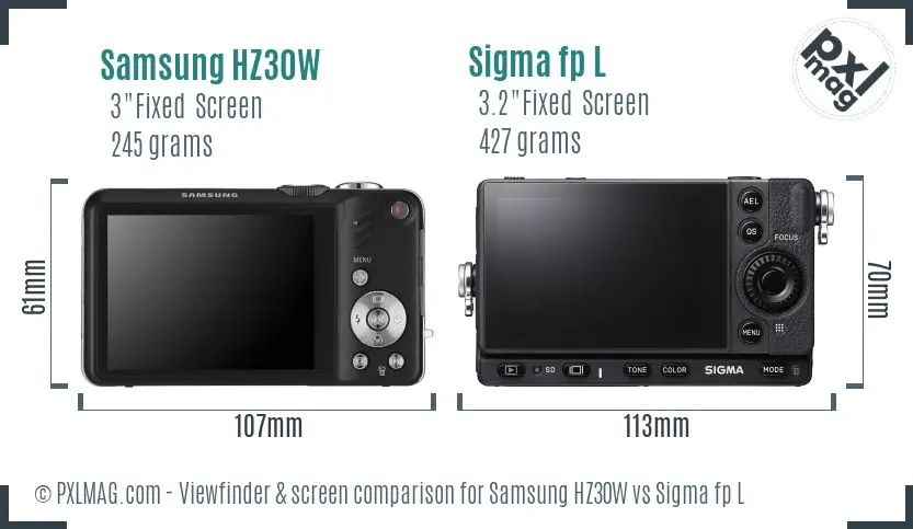 Samsung HZ30W vs Sigma fp L Screen and Viewfinder comparison