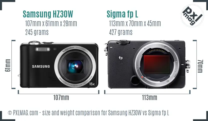 Samsung HZ30W vs Sigma fp L size comparison