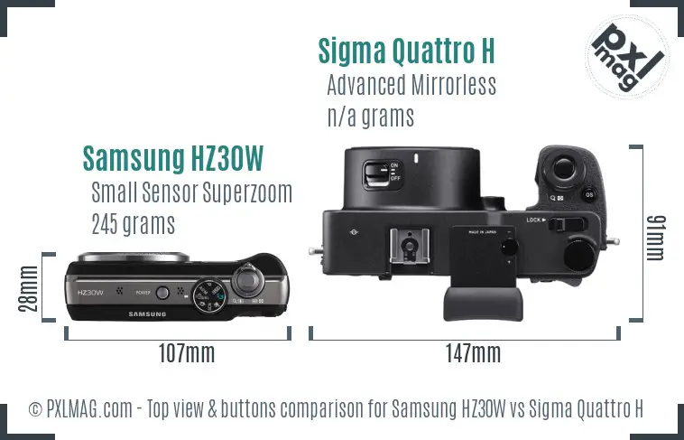 Samsung HZ30W vs Sigma Quattro H top view buttons comparison