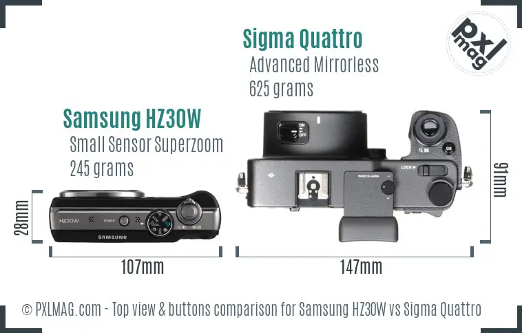 Samsung HZ30W vs Sigma Quattro top view buttons comparison