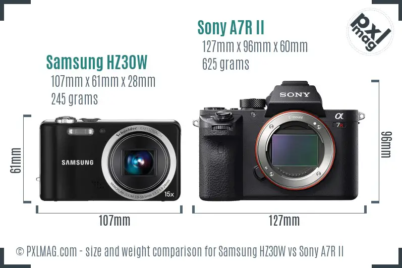 Samsung HZ30W vs Sony A7R II size comparison