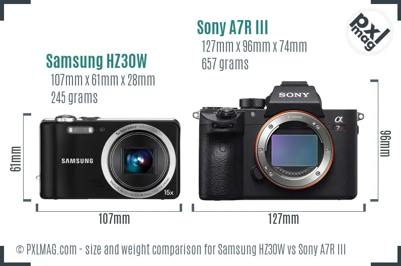 Samsung HZ30W vs Sony A7R III size comparison