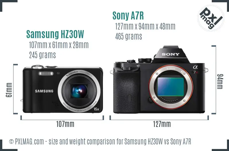Samsung HZ30W vs Sony A7R size comparison