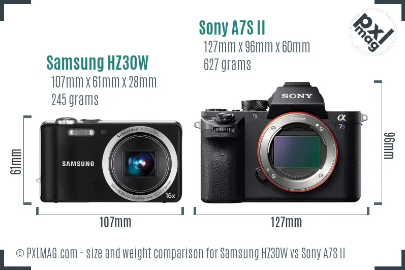 Samsung HZ30W vs Sony A7S II size comparison