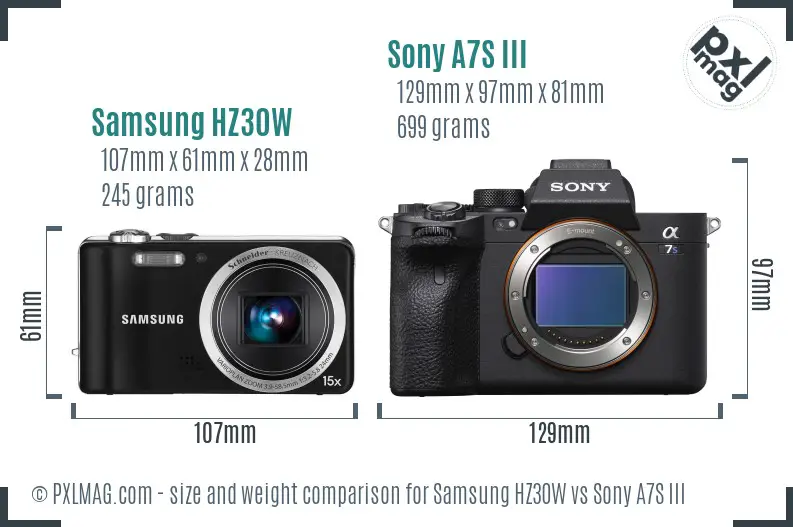 Samsung HZ30W vs Sony A7S III size comparison