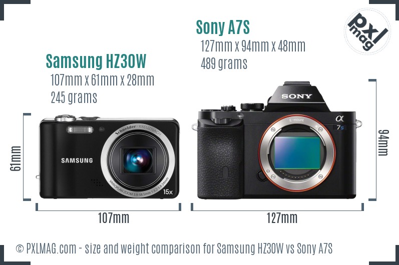 Samsung HZ30W vs Sony A7S size comparison