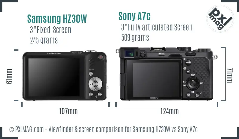Samsung HZ30W vs Sony A7c Screen and Viewfinder comparison