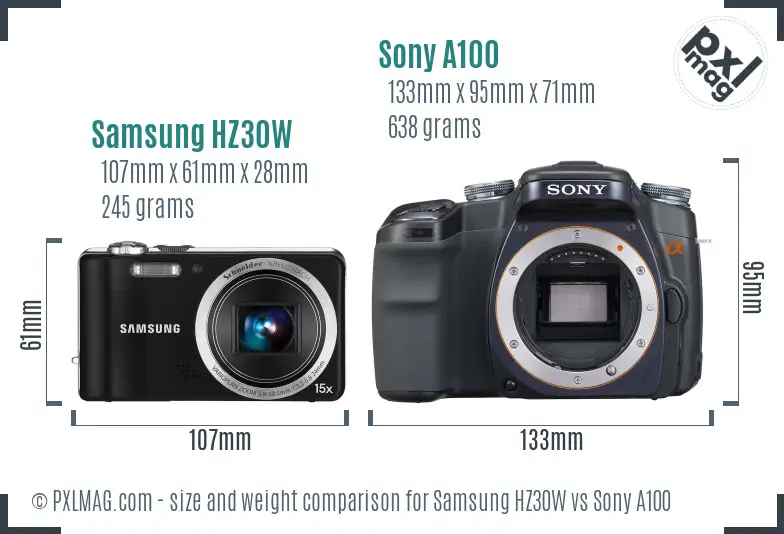 Samsung HZ30W vs Sony A100 size comparison