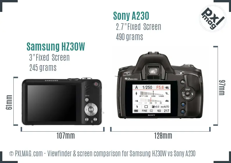 Samsung HZ30W vs Sony A230 Screen and Viewfinder comparison