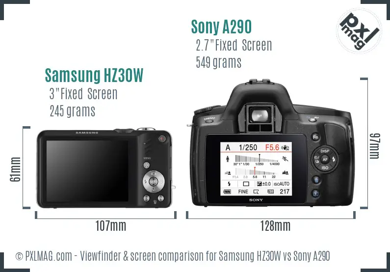 Samsung HZ30W vs Sony A290 Screen and Viewfinder comparison